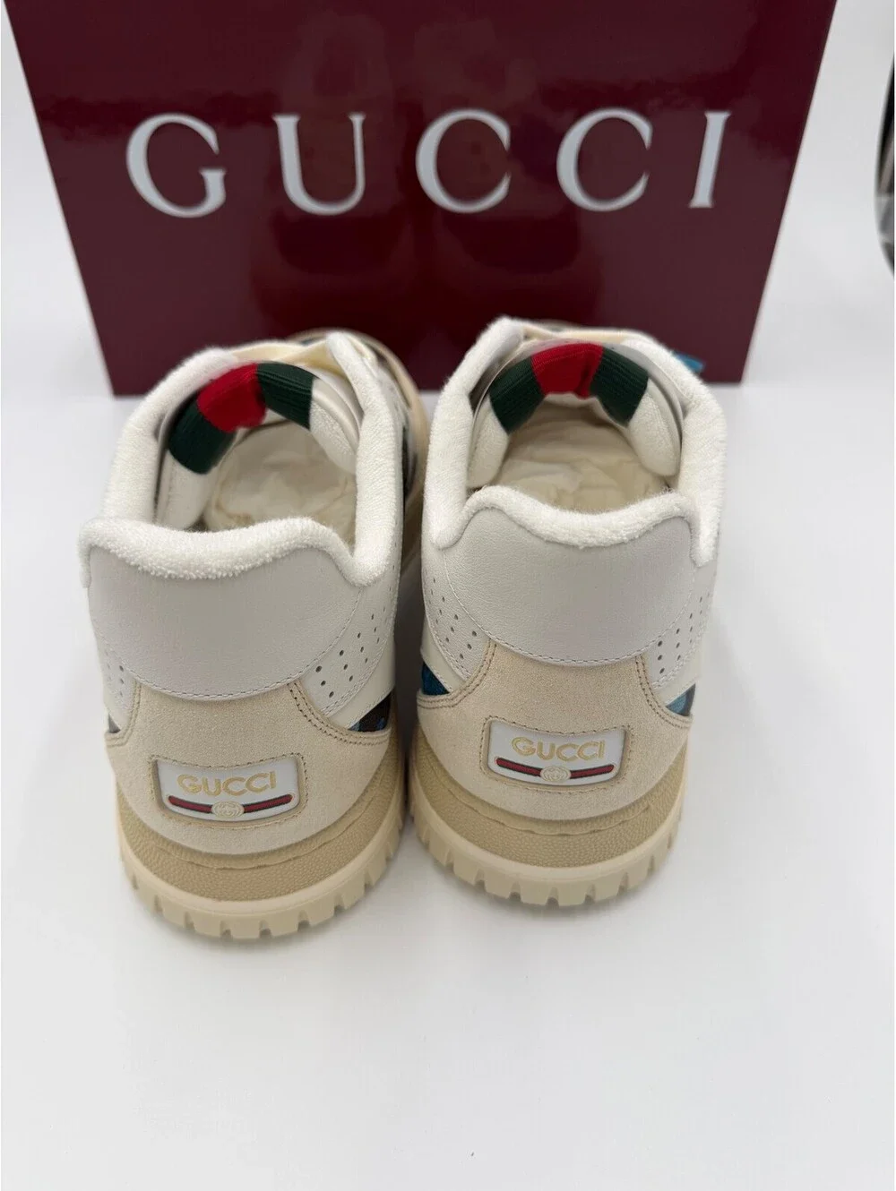 Gucci Re Web Sneakers Beige Mens Size 11/44 New